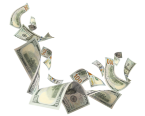 Flying 100 American dollars banknotes, cut out