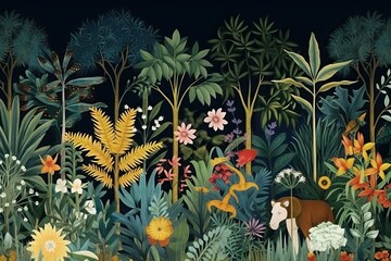 Fototapeta na wymiar Wild African jungle mural, generative ai
