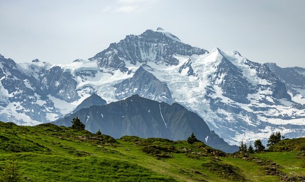 Scenic landscape of the Jungfrau summit of the Bernese Alps in Switzerland