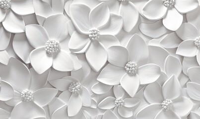  a bunch of white flowers with white centers on a white background with a white background with white flowers and pearls in the middle of the petals.  generative ai
