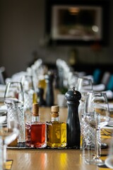 Closeup of oil and pepper on a table
