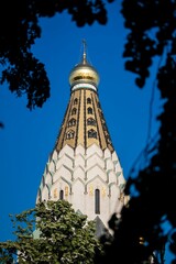 Vertical shot of the St. Alexi Memorial Church to the Honor of Russia in Leipzig, Germany