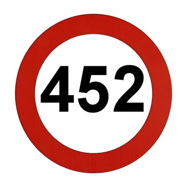 Illustration des Stra&szlig;enverkehrszeichens "Maximale Geschwindigkeit 452 Kilometer pro Stunde"	
