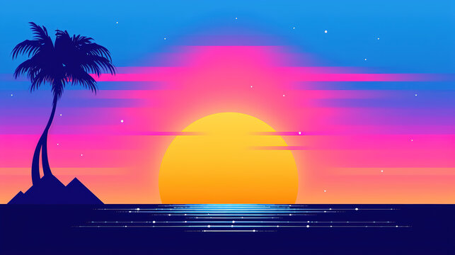 a wonderful lofi inspired sunset wallpaper design, ai generated image