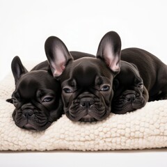 Black french bulldog puppies sleeping. Generative AI