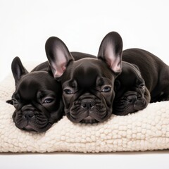 Fototapeta premium Black french bulldog puppies sleeping. Generative AI