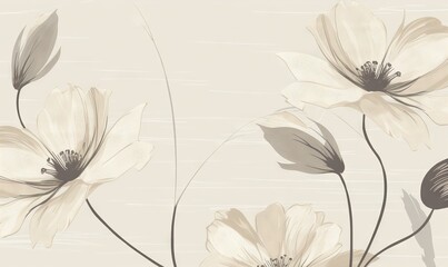  a picture of some flowers on a white and beige background with a black and white stripe in the middle of the picture and a black and white stripe in the middle of the bottom.  generative ai