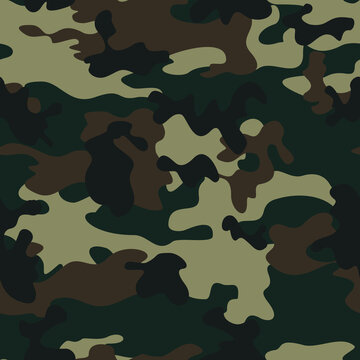 Forest army camouflage pattern, vector seamless green background, military uniform, disguise