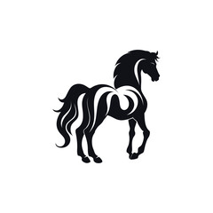 Running horse black silhouette. Vector illustration. Horse in the ornament.