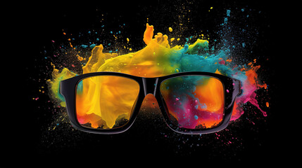 Fototapeta premium modern black glasses with a color splash background, ai generated image