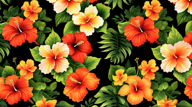 wonderful hawaiian flowers in a background artwork, ai generated image