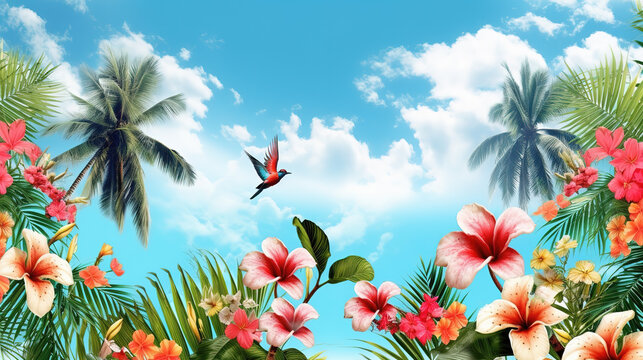 a free bird is flying on a hawaiian beach, wallpaper artwork, ai generated image