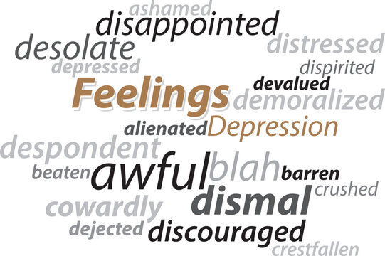 Feeling Depression vector lettering words synonyms graphic concept vector illustration
