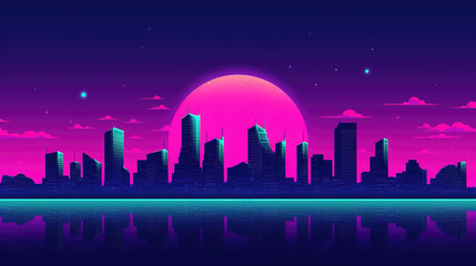 Fototapeta premium a modern cartoon anime inspired poster of a future city, ai generated image