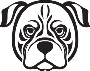 A charming  vector monochrome icon with the image of a cute pug or bulldog head. Illustration of a pet for tattoo or coloring