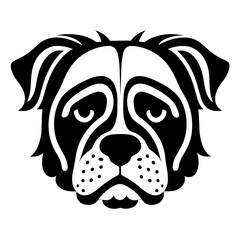 A charming monochrome icon with the image of a cute pug or bulldog head. Illustration of a pet for tattoo or coloring