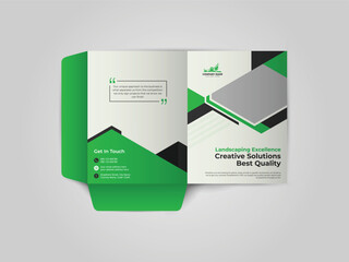 Lawn care Company presentation folder design. The layout is for posting information about the company, photo, text. Business Presentation Folder Template For Corporate catalog, brochure, design. 