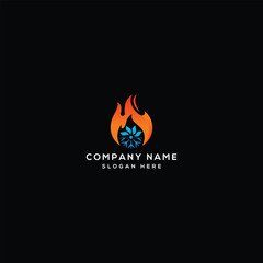 Fire flames and Snowflakes and snow with winter logo design