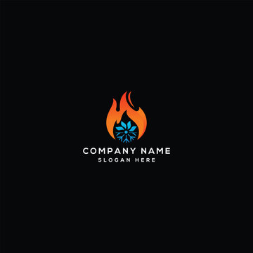 Fire flames and Snowflakes and snow with winter logo design