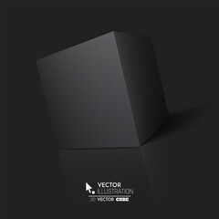 3d black cube on a dark background. Black box. Vector for your graphic design.