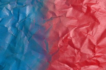 blue color and red color on crumpled kraft paper