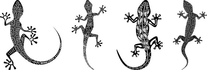 gecko - tribal traditional ornaments (black) - batch 4