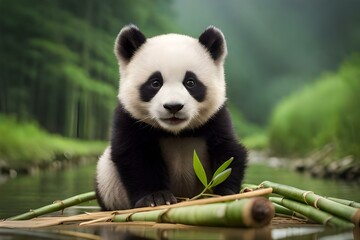 Fototapety  giant panda eating bamboo , Generative Ai technology