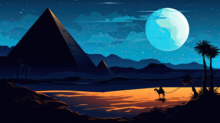 vector landscape with mountains and moon by AI