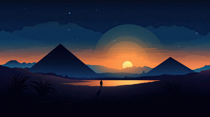 Fototapeta na wymiar vector landscape with mountains and moon by AI