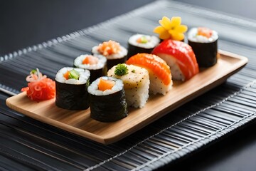 sushi and chopsticks in a plate, by generative AI