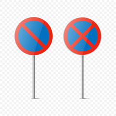 Vector Blue and Red Round Prohibition Sign Icon Set - Parking Prohibited, Stopping Prohibited Sign Frame Set Closeup Isolated. Traffic Road Plate, Sign Design Template, Front View