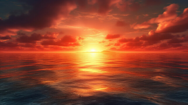 sunset over the ocean by AI