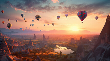hot air balloon flying in the sky with beautiful view by AI