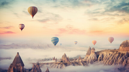 hot air balloon flying in the sky with beautiful view by AI