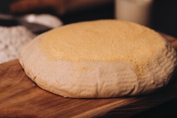 Dough on wooden board