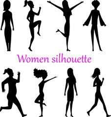 Women silhouette set. Isolated vector collection of girls in various poses, forms and positions