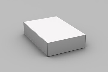 White cardboard box mockup for product branding on clean background. 3D render