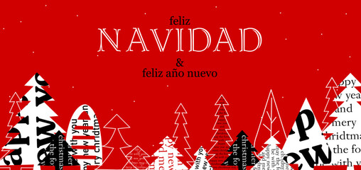 Navidad tarjeta postal, año nuevo 2024 en español. Postal de navidad - obrazy, fototapety, plakaty