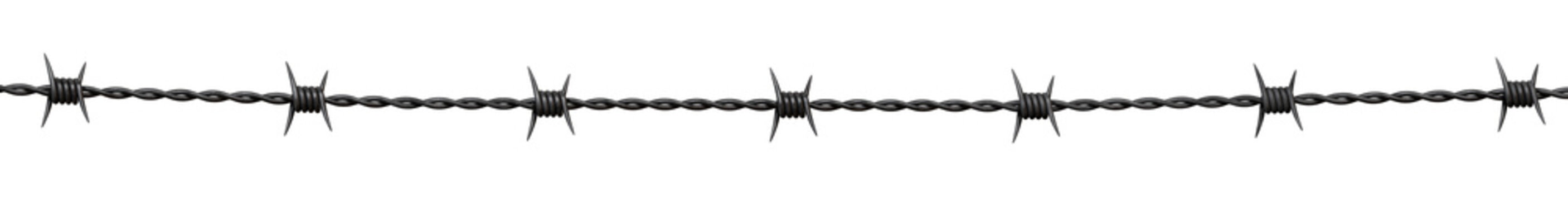 Black metal steel barbed wire with thorns or spikes realistic, 3D render.