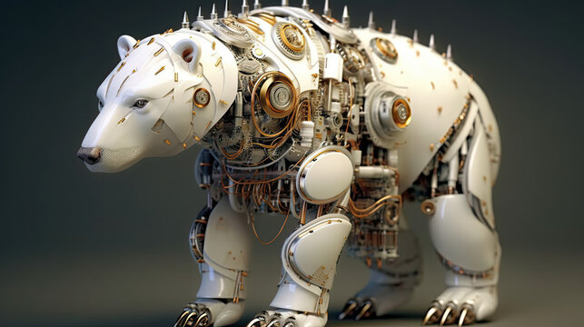 white polar bear cyborg. Generative AI image.