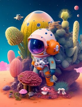 IA generativa de un astronauta con muchos cactus