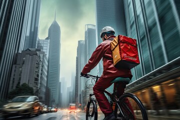 Naklejka premium Bike delivery through big city