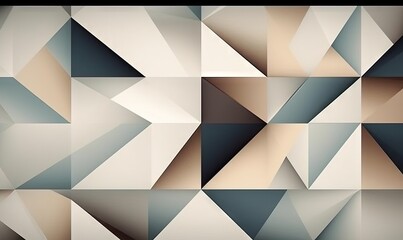  an abstract background with a variety of shapes and sizes of triangles in shades of brown, beige, and blue, with a black frame.  generative ai