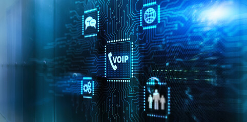 Voip IP Telephony cloud pbx concept. Voip services and networking background