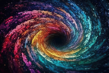 Iridescent sparkle rainbow fairy dust spiral swirl. Glitter shimmer galaxy spin. Magical fantasy background wallpaper. Generative AI