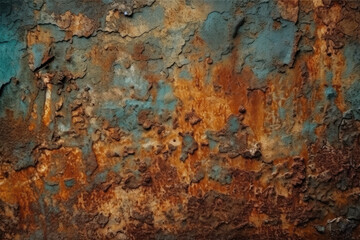 Old grunge copper bronze rusty texture background. Distressed cracked patina siding. Generative AI - obrazy, fototapety, plakaty