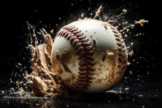 Baseball hit with the ball disintegrating. Generative AI