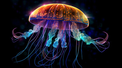 An enchanting image of a jellyfish with bioluminescent properties, emitting a soft and otherworldly glow, as if it carries a piece of the stars within its translucent body Generative AI