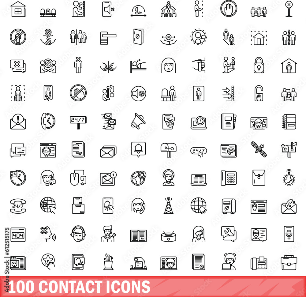 Wall mural 100 contact icons set. outline illustration of 100 contact icons vector set isolated on white backgr - Wall murals