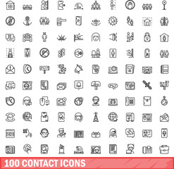 Fototapeta na wymiar 100 contact icons set. Outline illustration of 100 contact icons vector set isolated on white background